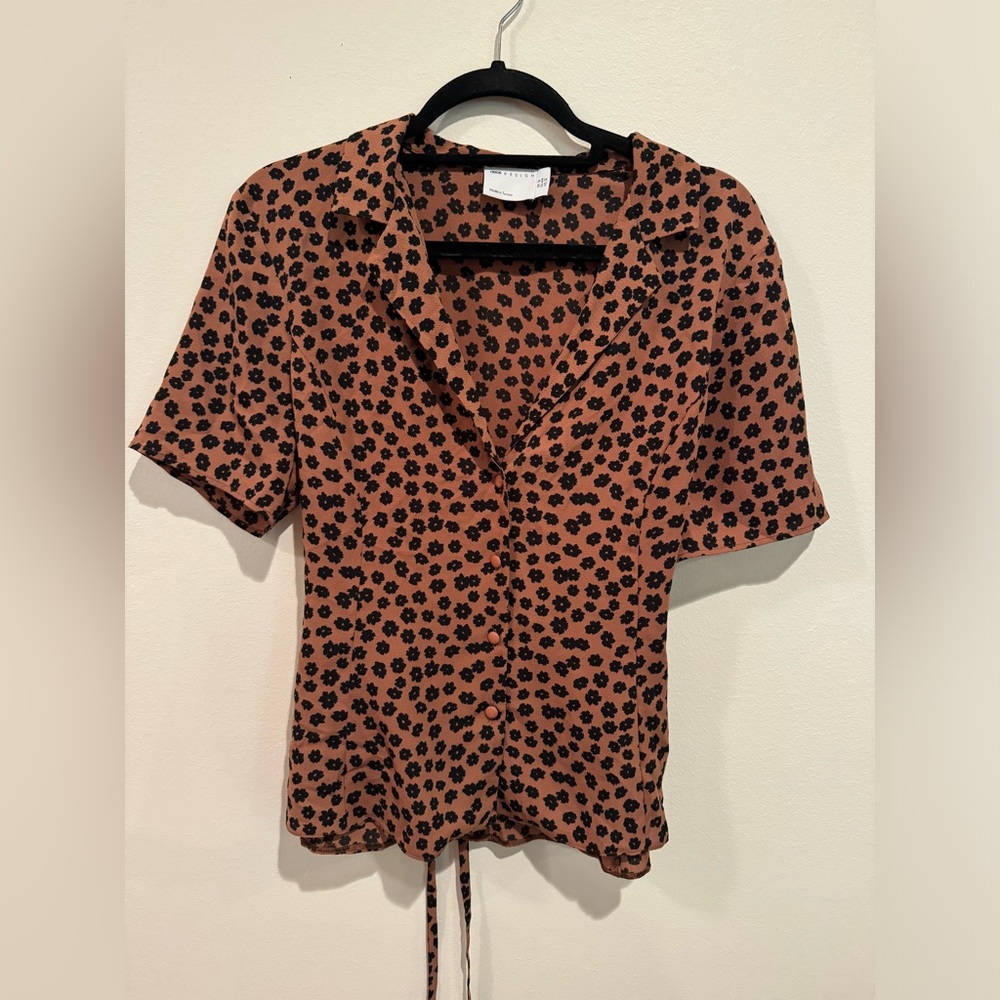 Asos Design Collared Button Front Blouse With Tie… - image 1